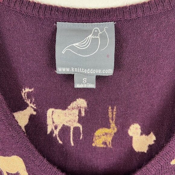 Knitted Dove Novelty Animal Print Cardigan Sz S Long Line Fitted V-neck y2k 90s - Picture 3 of 10